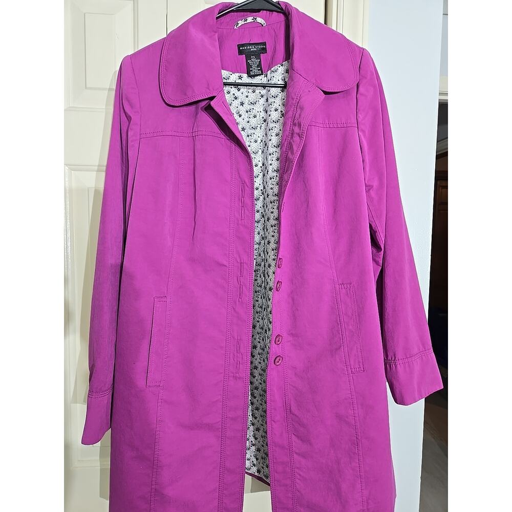Madison Studio Women's Petite Size L Purple Lined Buttoned All Weather Coat